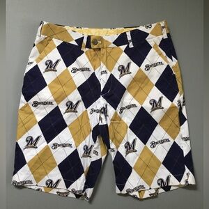 Loudmouth Milwaukee Brewers Argyle Baseball Shorts